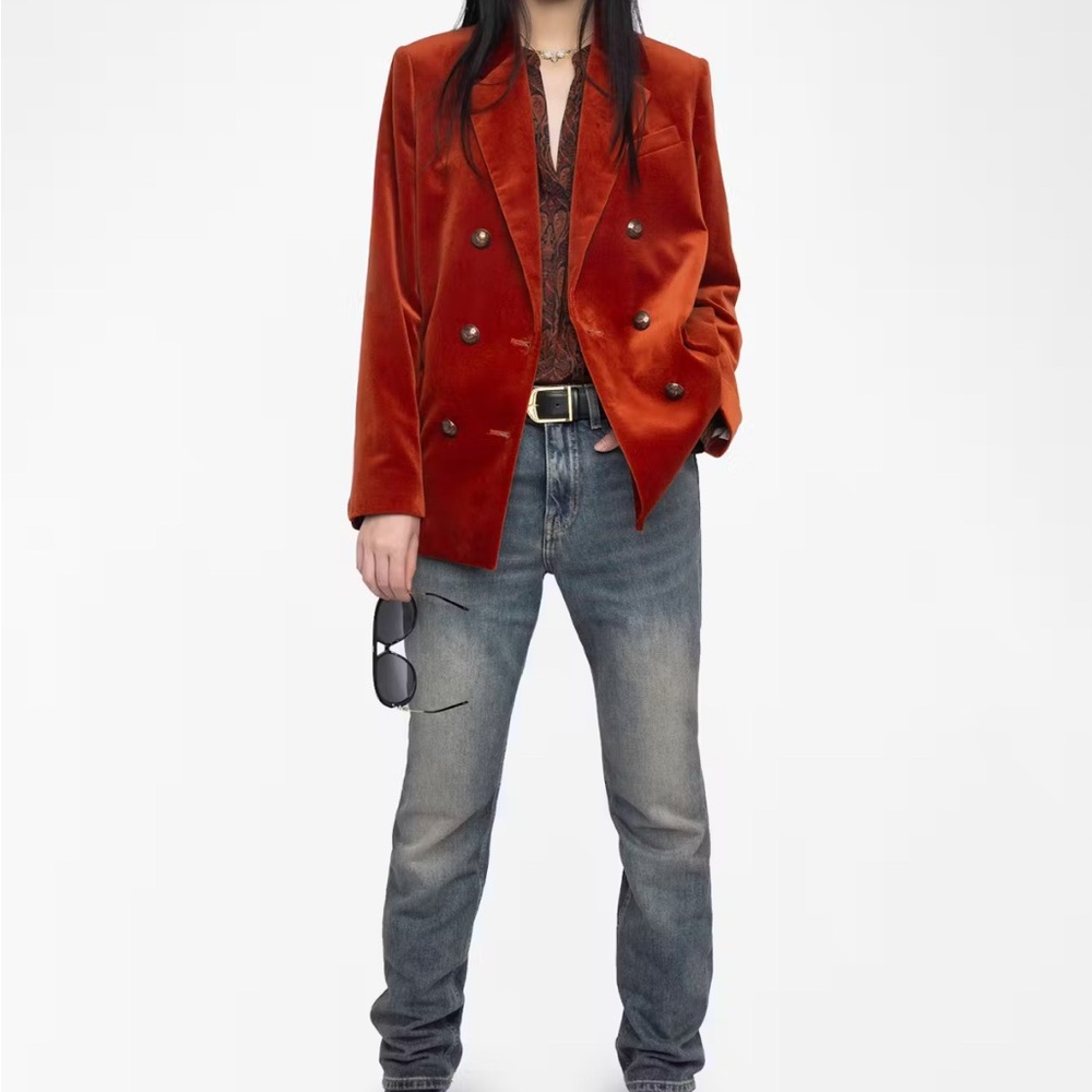 Zadig & Voltaire Burnt Orange Velvet Blazer - Picture 1 of 6